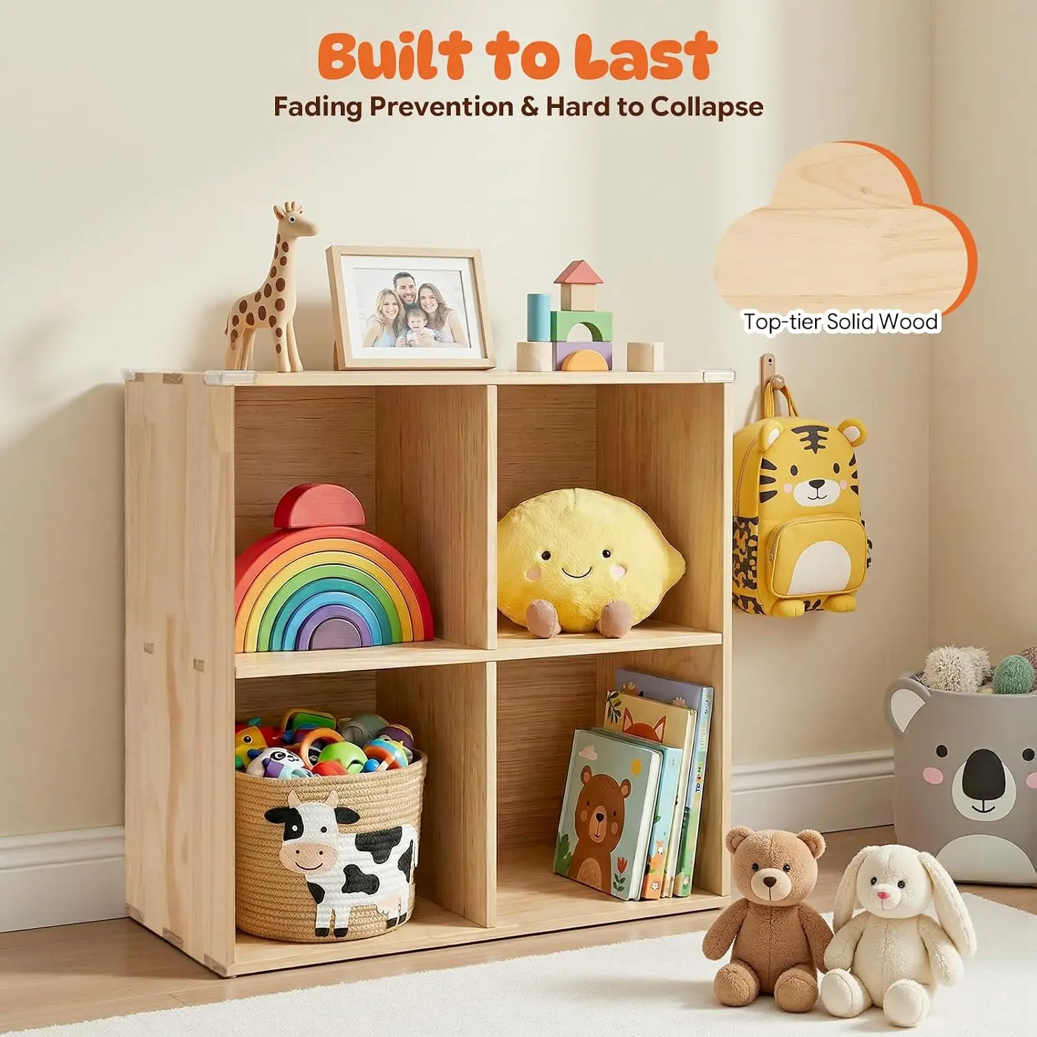 Solid Wood 4 Cube Shelf 2-Tier Storage Organizer Vertical Horizontal Bookcase Bedroom Study Office, Customized