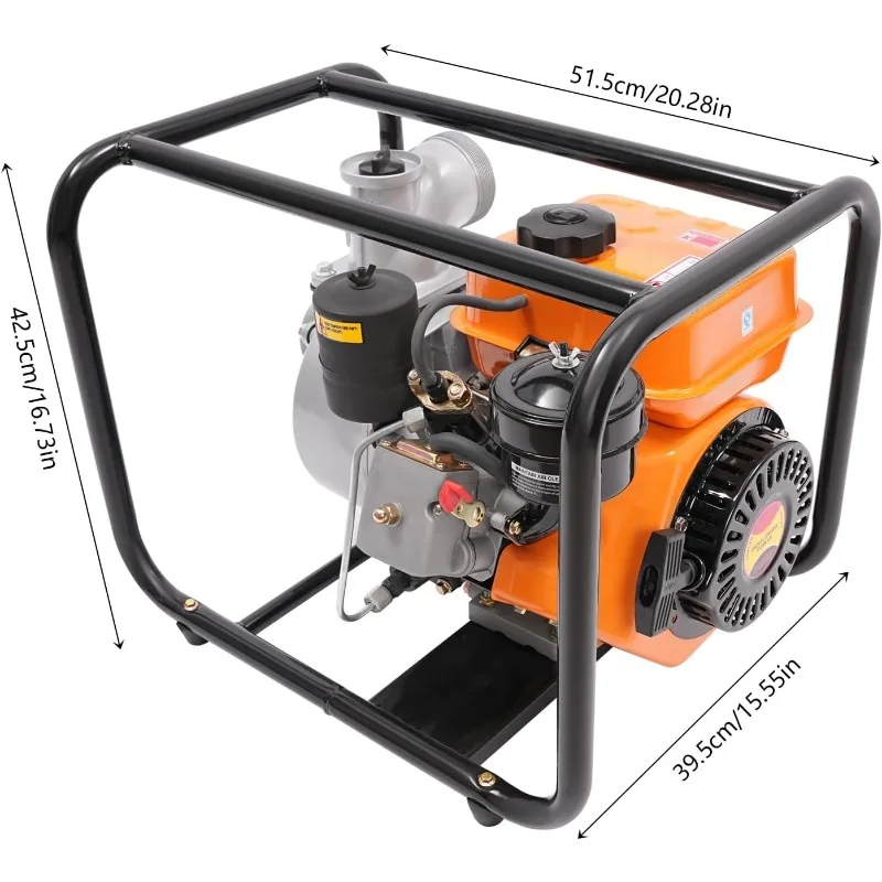 Pompa acqua diesel a 4 tempi 196CC, pompa di trasferimento dell'acqua per rifiuti da 3 pollici, alta pressione portatile con tubo da 24,61 piedi, matrici