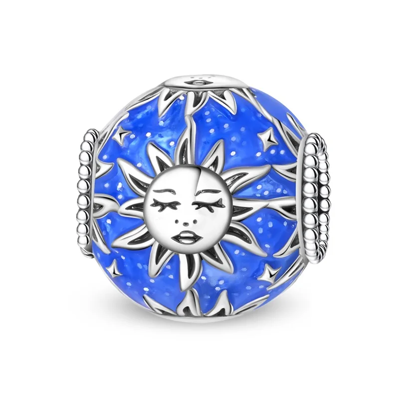 

925 Sterling Silver Blue Sun God Charms Beads Dangle Fit 3mm Original Bracelet DIY Women Birthday Anniversary Jewelry Gift