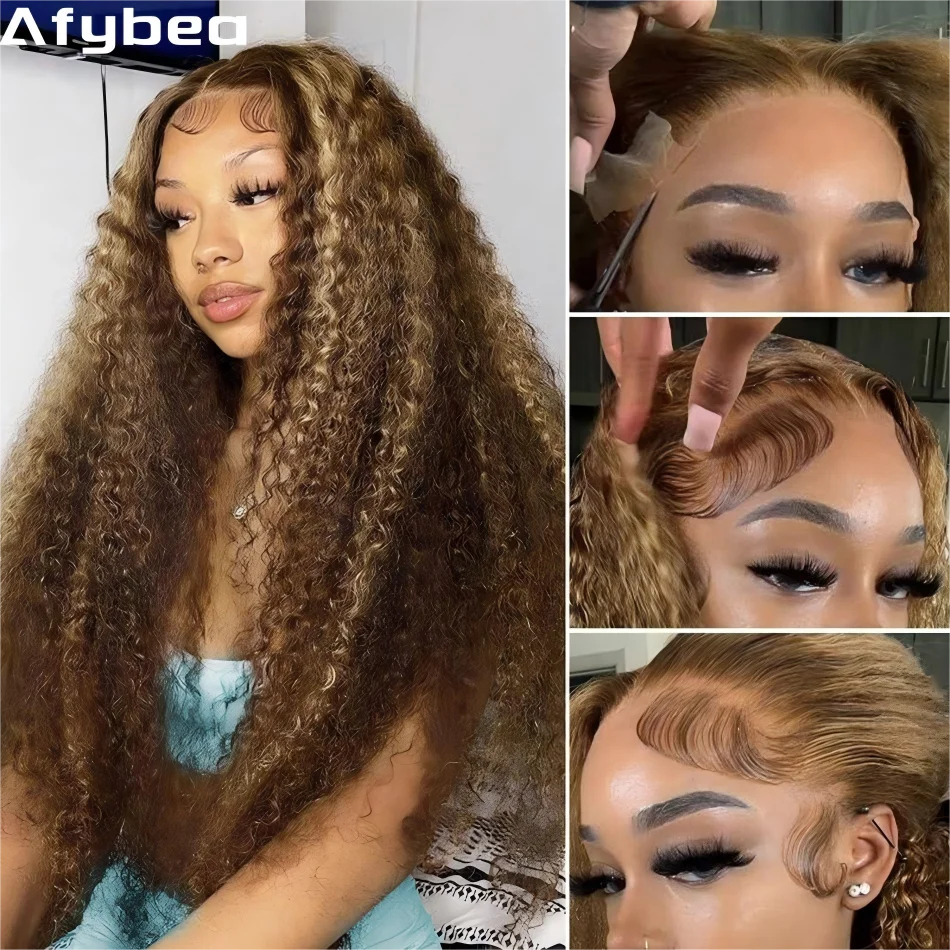 Peruka z ludzkich włosów ombre z pasemkami, 427, peruka typu frontal z koronką HD 13x6, miodowy blond, głęboka fala, peruki z ludzkich włosów, 30 cali, brazylijskie, gęstość 250