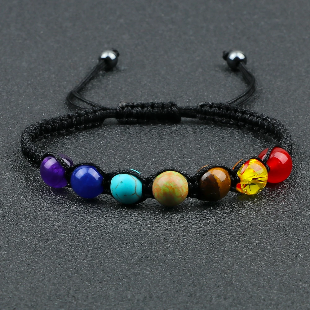 7 Chakra Healing Beaded Bracelet Natural Stones Balance Beads Braided Adjustable Bangle Reiki Yoga Prayer Jewelry Gift For Women