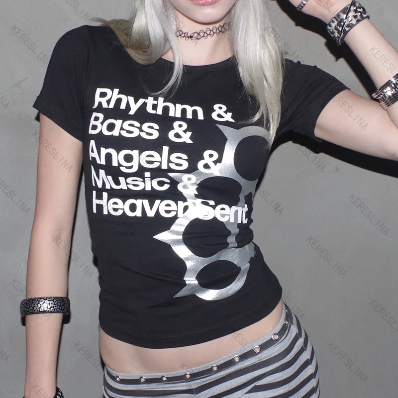

Punk hip-hop rock goth vintage pop slim fit versatile T-shirt top summer American high street fashionable casual T-shirt top emo