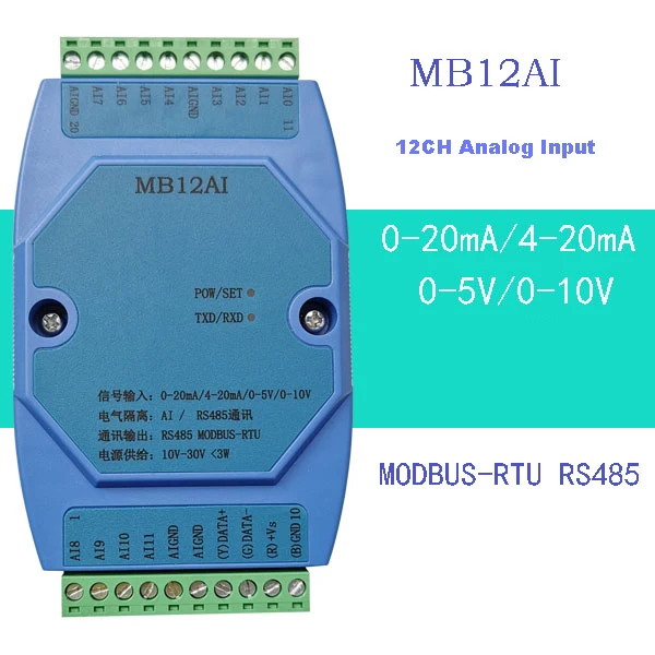 Module d'acquisition analogique à 8 canaux, émetteur RS485 MODBUS, 4-20ma 0-5V 0-10V, 12 canaux