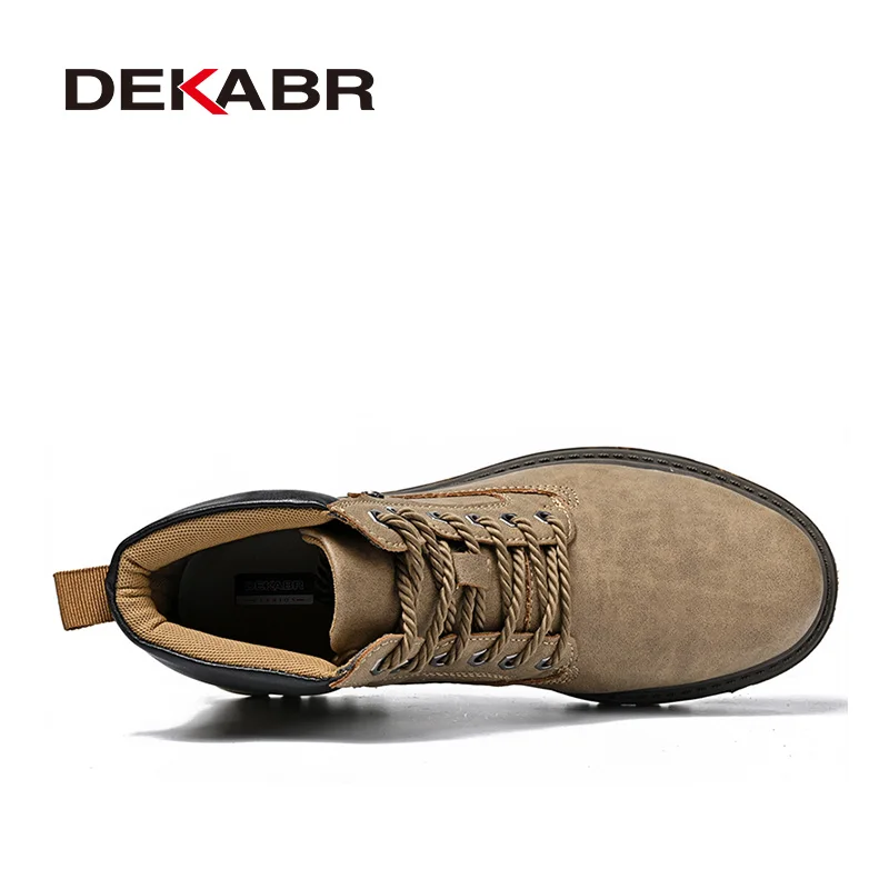 DEKABR Men Spring Autumn High Top Work Boots Soft Microfiber Upper Stitched Sole Deep Tread Rubber Outsole Comfort Padded Insole