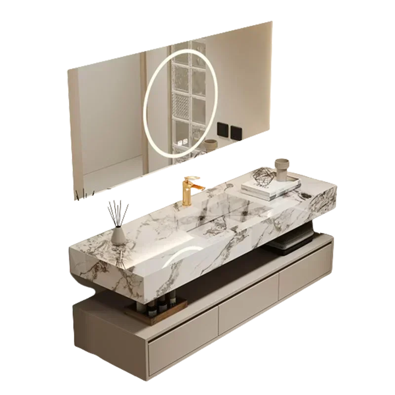 أرفف فاخرة خزائن الحمام مفتوحة مع بالوعة الغرور تخزين خزائن الحمام كريم نمط أثاث الحمام Gabinetti LLBC #6