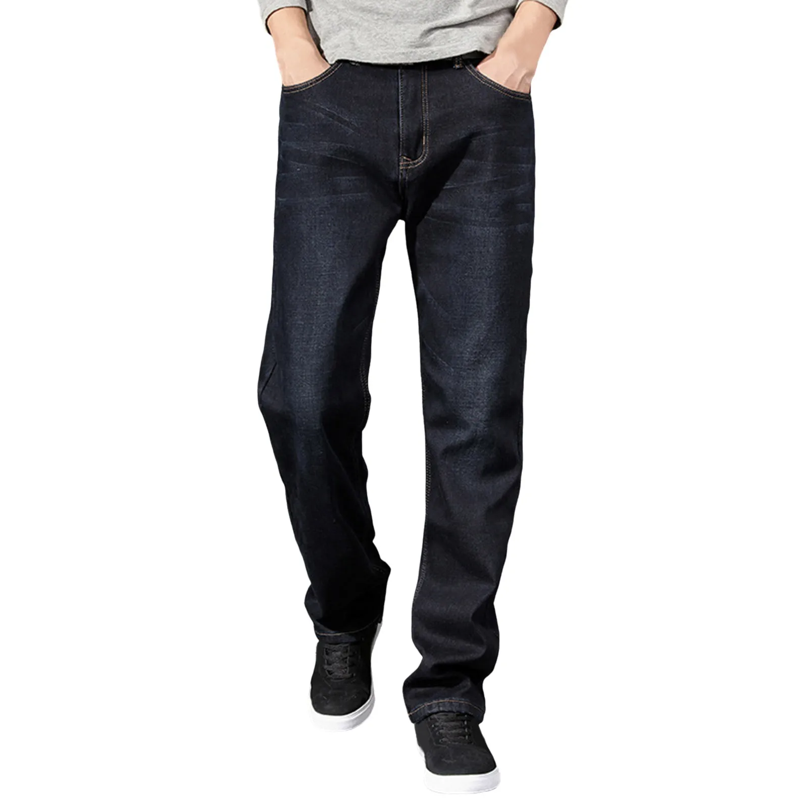 Men Warm Jeans 2024 Autumn Winter New Fashion Casual High Quality Fleece Elastic Straight Thick Trousers Jeans Plus Size