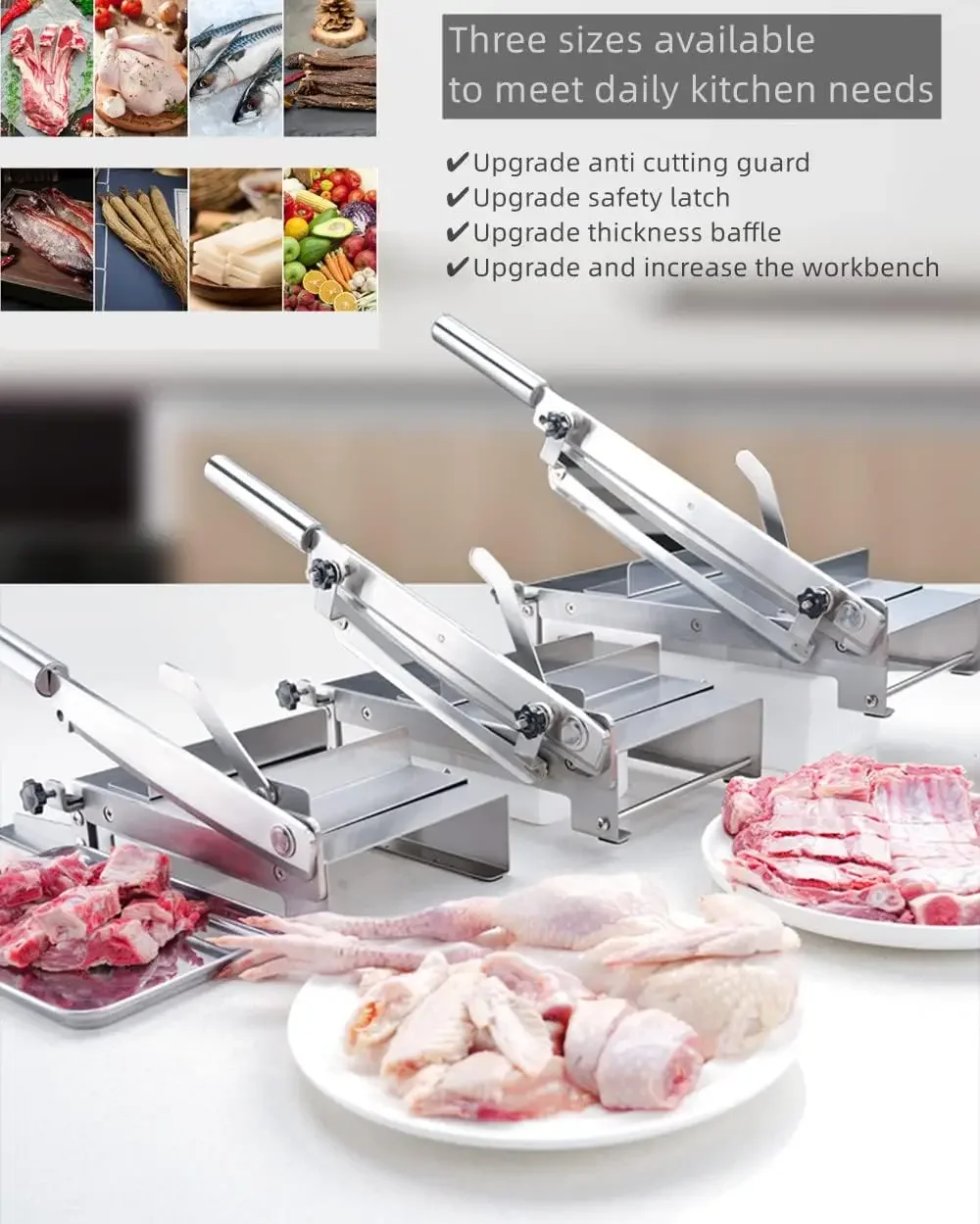 Manual Meat Bone Cutter Rib Slicer Chopper Adjustable Stainless Steel Beef Mutton Pig Fish Frozen Meat Vegetable Deli Food Slici