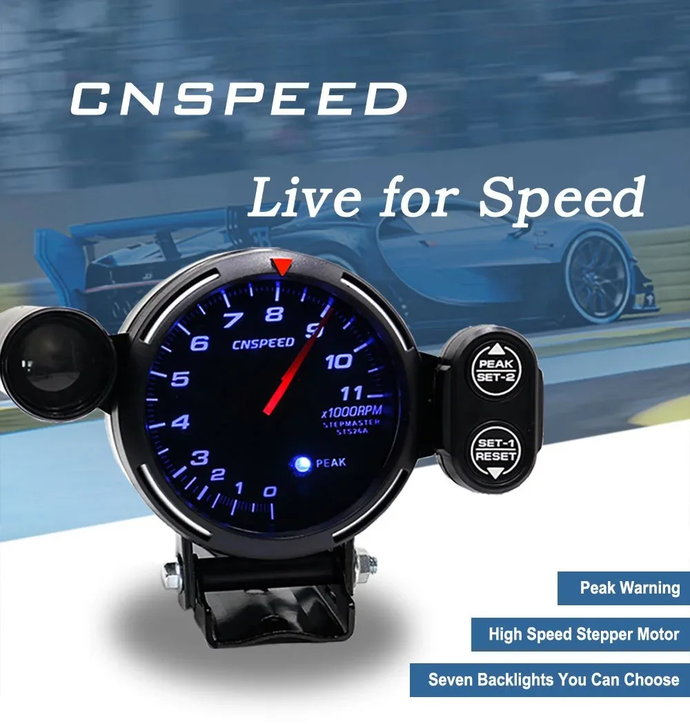 CNSPEED 80MM 7 Color New Auto Car Tachometer Gauge 0-11000 Rpm Meter High Speed Stepper Motor With Shift Light And Peak Warning