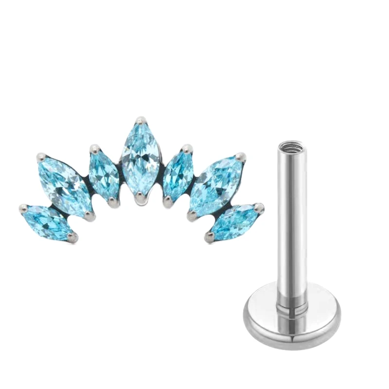 G23 Titan Lippenpiercing mit Marquise CZ, flacher Rückseite, innenliegendem Gewinde, für Labret, Tragus, Helix, Knorpel - Schmuckzubehör – Detail 8