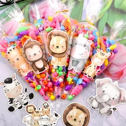 24pcs Wild Animal Stickers Sweetcone Carton Sticker for Kids Jungle Safari Happy Birthday Party Decoration DIY Cookie Packaging