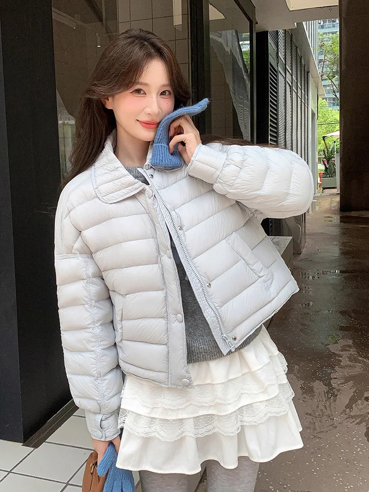 Herfst/Winter Nieuwe 90 Witte Eendendons Lichtgewicht Varkensvlees Rib Ontwerp Reverskraag Veelzijdig Donsjack Korte Jas