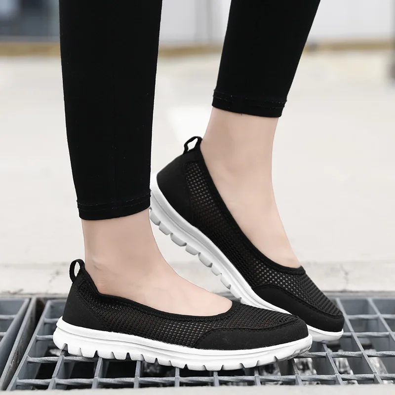 summer Vulcanized Shoes 2021 Women Flats Female Sneakers Striped Mesh Breathable Slip On Casual Shoes Ladies Soft Light Comfort