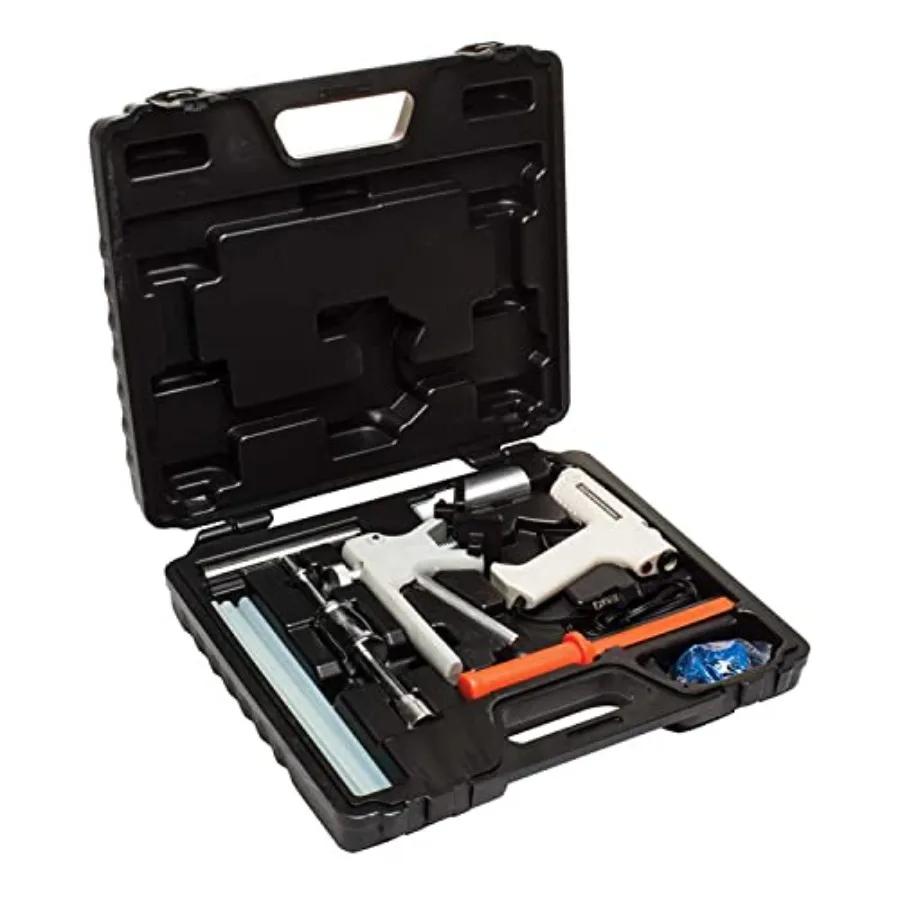

Paintless Dent Repair Kit for automotive use metal body panels black and silver includes slide hammer puller scraper tool glue