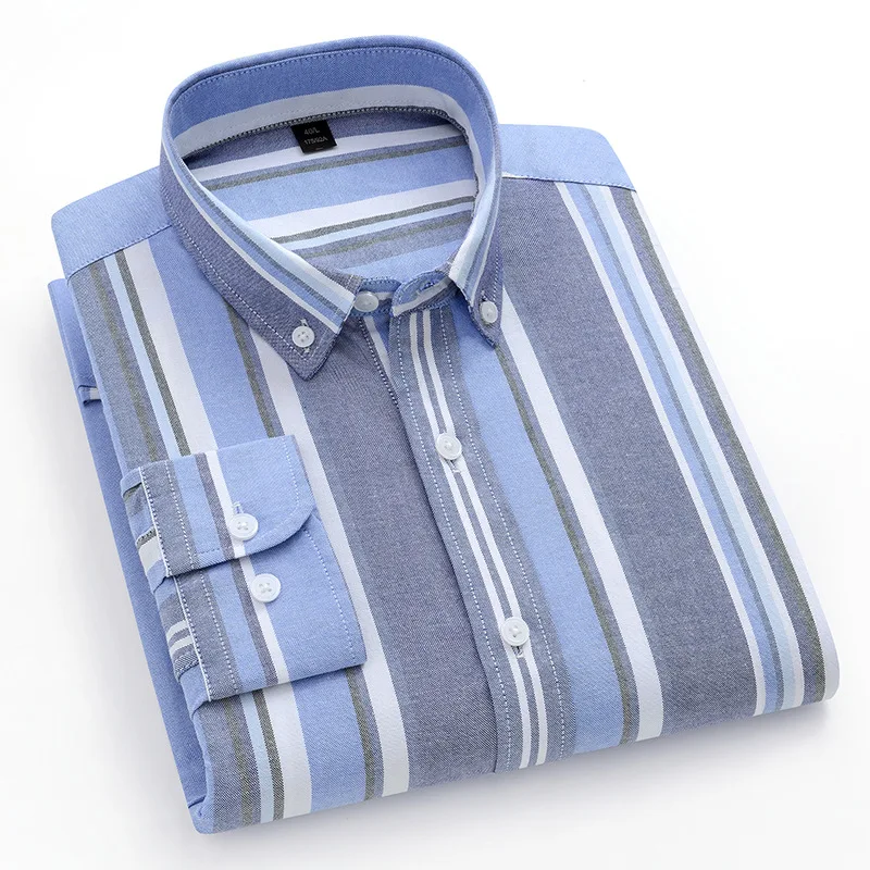 2025 Spring New Striped Shirt Cotton Oxford Spinning Youth Anti-wrinkle Casual Cardigan Shirt Men's Hair