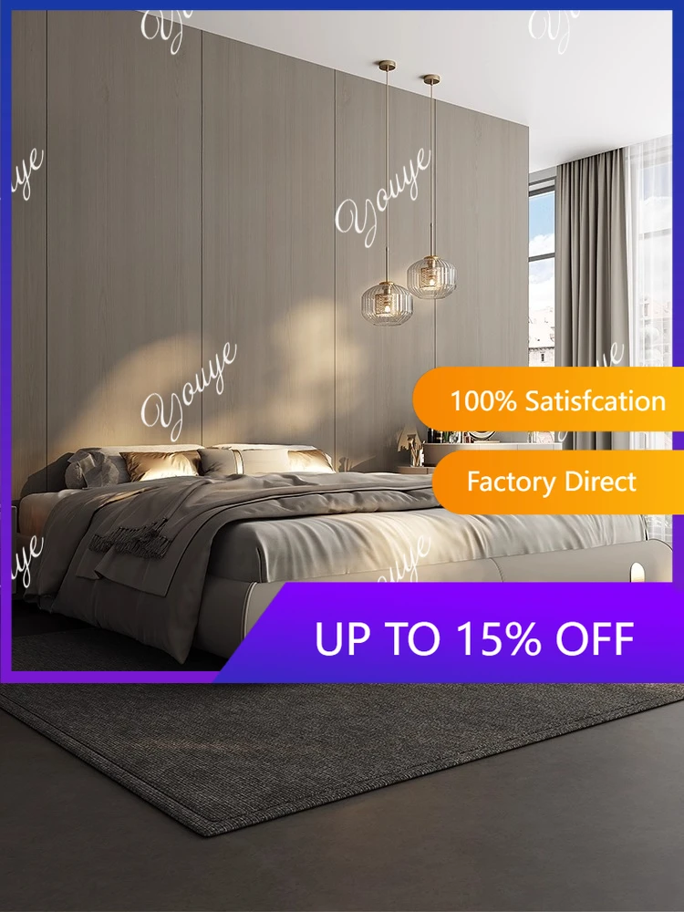 

W Light Luxury No Bedside Leather Bed Modern Simple Small Apartment Master And Second Bedroom No Back Silent Ribs Bed