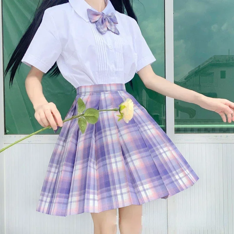 

New Korean Pleated Mini Skirts Women Spring Summer Micro Plaid Skirt High Waist White Pink Skirt Kawaii Y2k JK Skirt