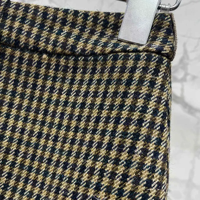 Retro Wool Blend Plaid Bag Hip Skirts Autumn New Trendy High Waist Sexy Front Slit Skirt Streetwear Fashion Y2K Clothes Runway