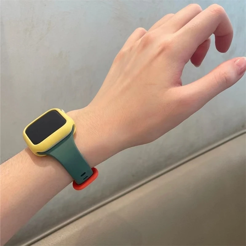 Case+Strap For Apple Watch band 44mm 45mm 40mm 41mmm 38mm 42mm 44mm 45mm Slim Silicone bracelet iWatch series 4 5 6 se 7 8 Band