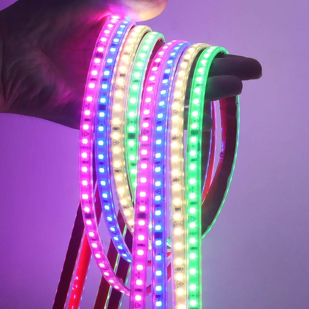 AC 220V 2835 LED Strip Light with 2pin Wire Adhesive Tape 120 Leds Flexible Diode 9 Colors Waterproof High Brightness Lighting