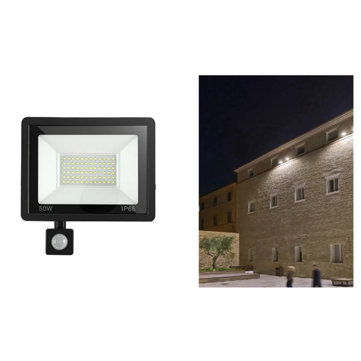 Luz de segurança externa AB51 com sensor de movimento - holofote LED 50W alimentado por fonte de alimentação principal, luz pir à prova d'água IP66