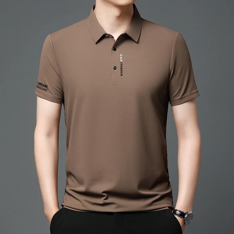 

Ice Silk Gauze Shirt Men's Collared Short Sleeve Casual Fashion Print Leisure T-Shirt Polyester Fiber Thin Model Spring