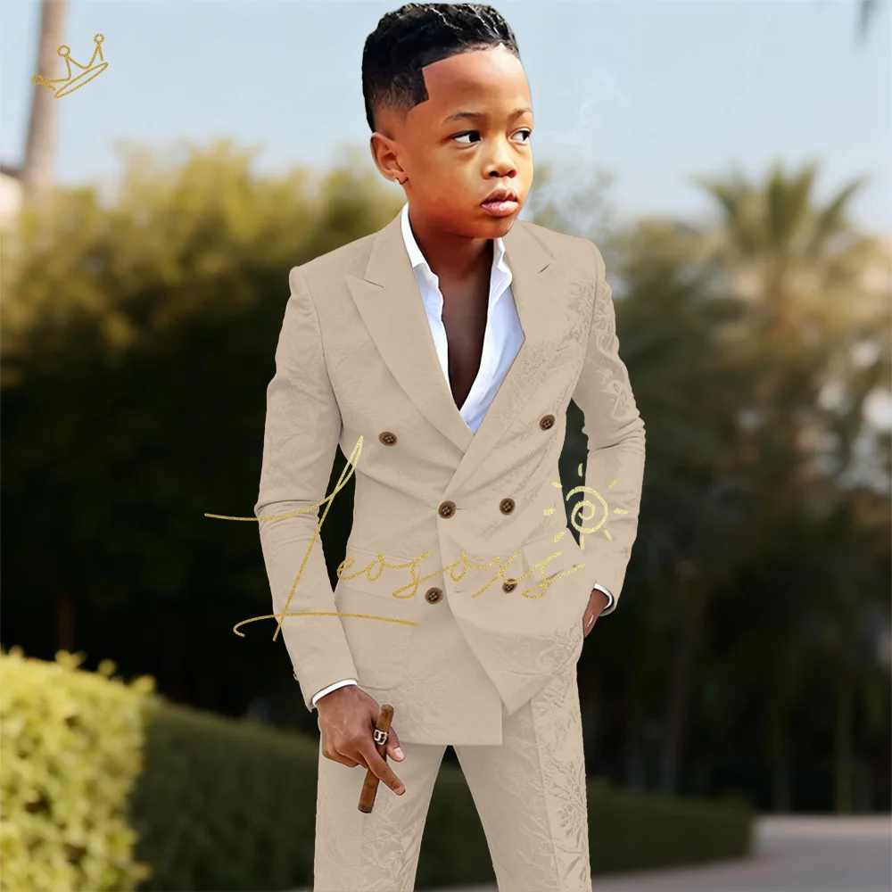 男の子用2ピーススーツ、洗練された混紡ジャカード生地、様々な場面に適した多用途な紳士フォーマルウェア