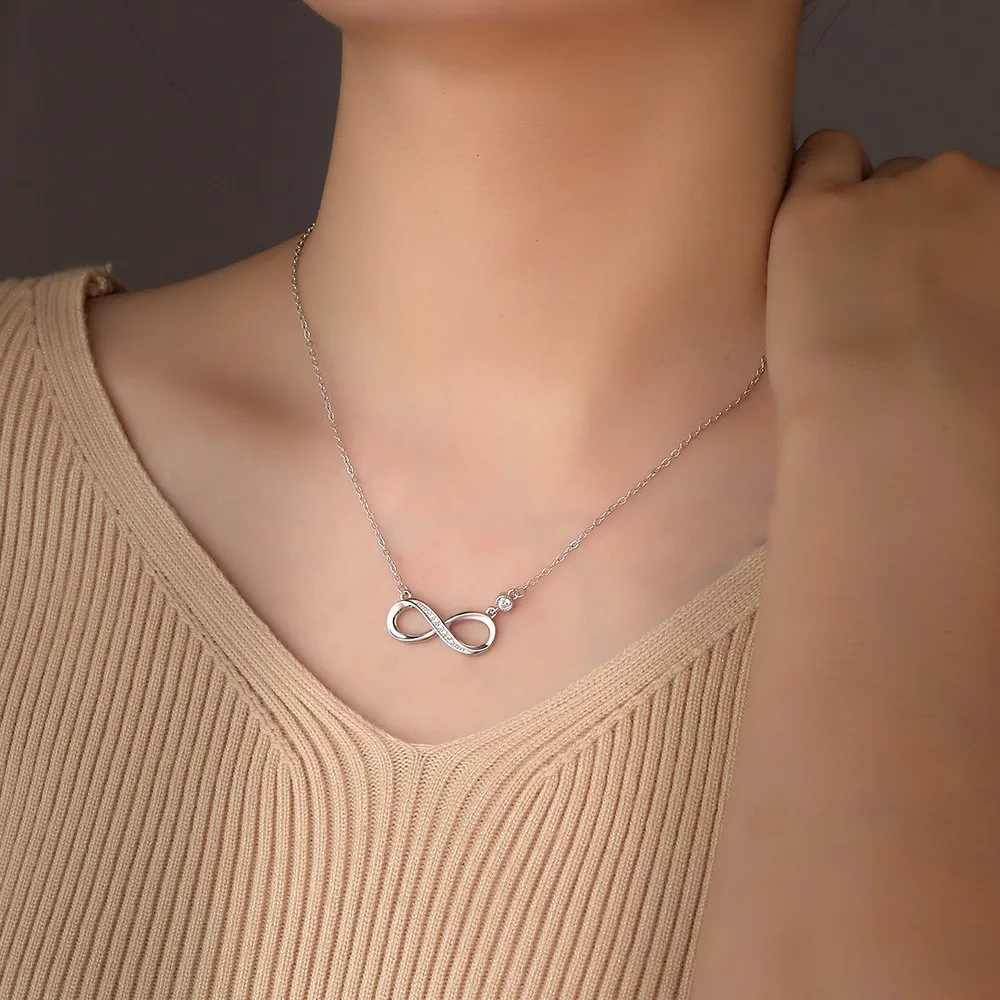Round Moissanite Infinity Charm Pendant Necklace for Women S925 Sterling Silver Necklace Choker de Prata Wedding Jewelry Gifts