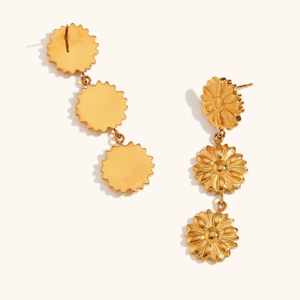 La. Muses-pendientes elegantes chapados en oro de 18K para mujer, aretes de tres gotas de girasol, joyería Wteel sin agua Premium, tendencia 2024