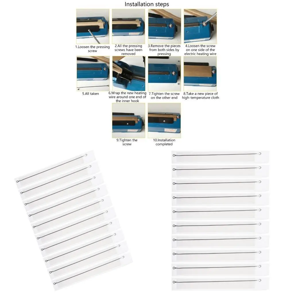 

652F Heavy Duty Sealing Machine Heating Component Pack Of 10 High Temperature Fabric Wire 200 300 400mm Lengths Available