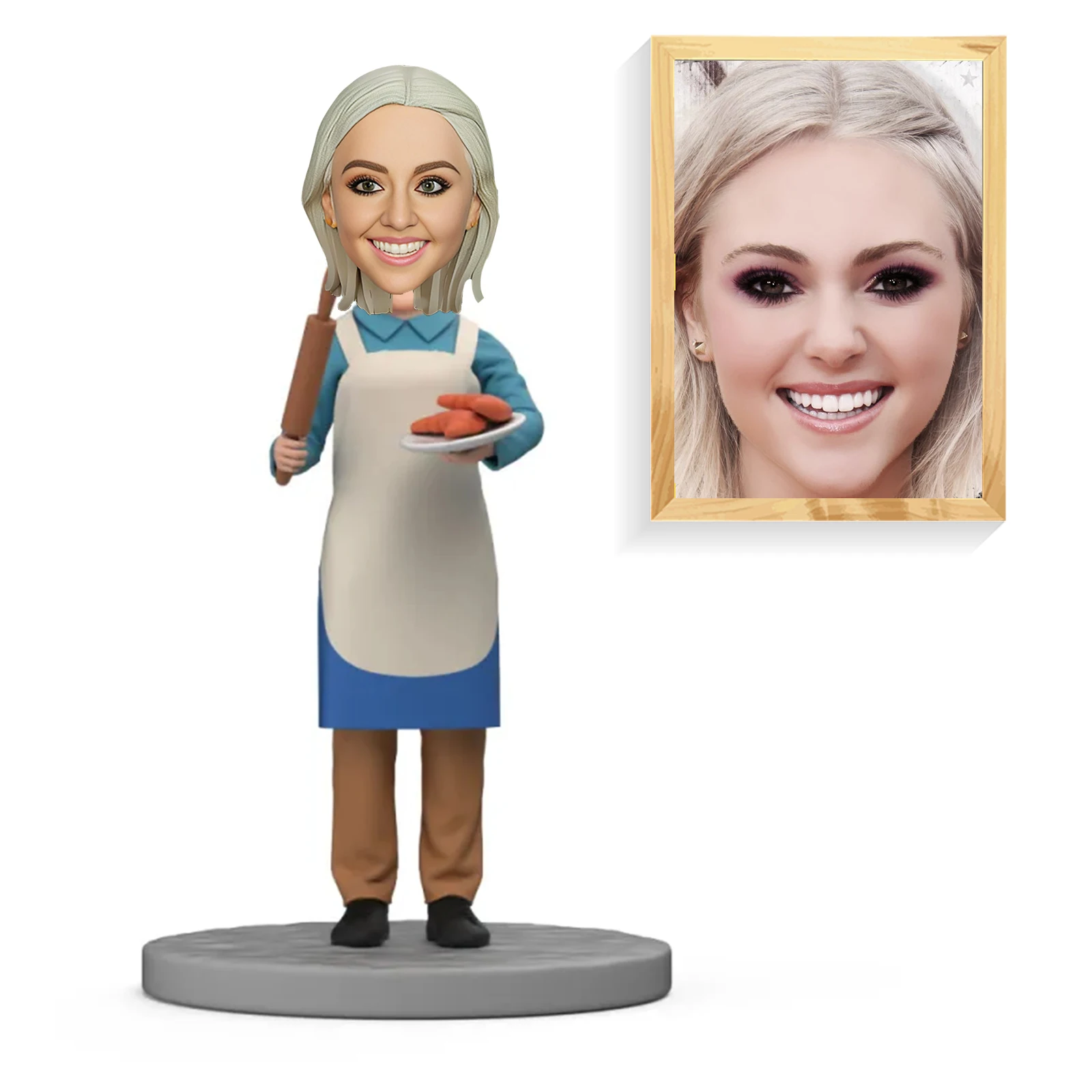 Custom Bobbleheads Figurine Customized Doll,Custom Bobblehead Cook in Apron Gift For Grandma,Unique Sculpture Gifts for Woman