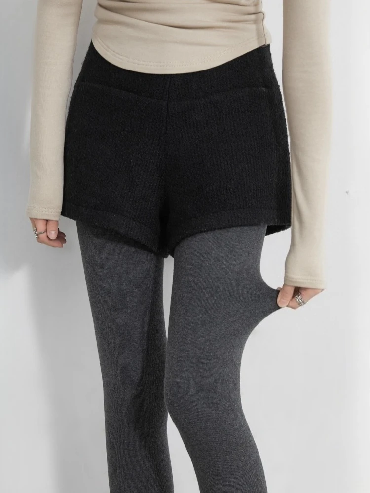 เลกกิ้งผู้หญิง CHIC VEN สไตล์สตรีทแวร์ ผ้าถักเนื้อนุ่ม อบอุ่น กระชับรูปร่าง ยืดหยุ่น ผ้ากำมะหยี่ ขนฟู  สำหรับผู้หญิง  ฤดูใบไม้ร่วง ฤดูหนาว 2025