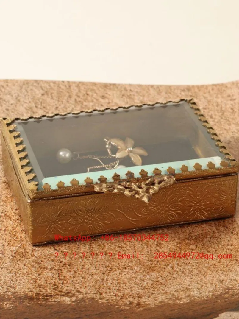 

American Jewelry Storage Box, Earrings, Retro and Old Glass Relief Dressing Room Desktop Ornament