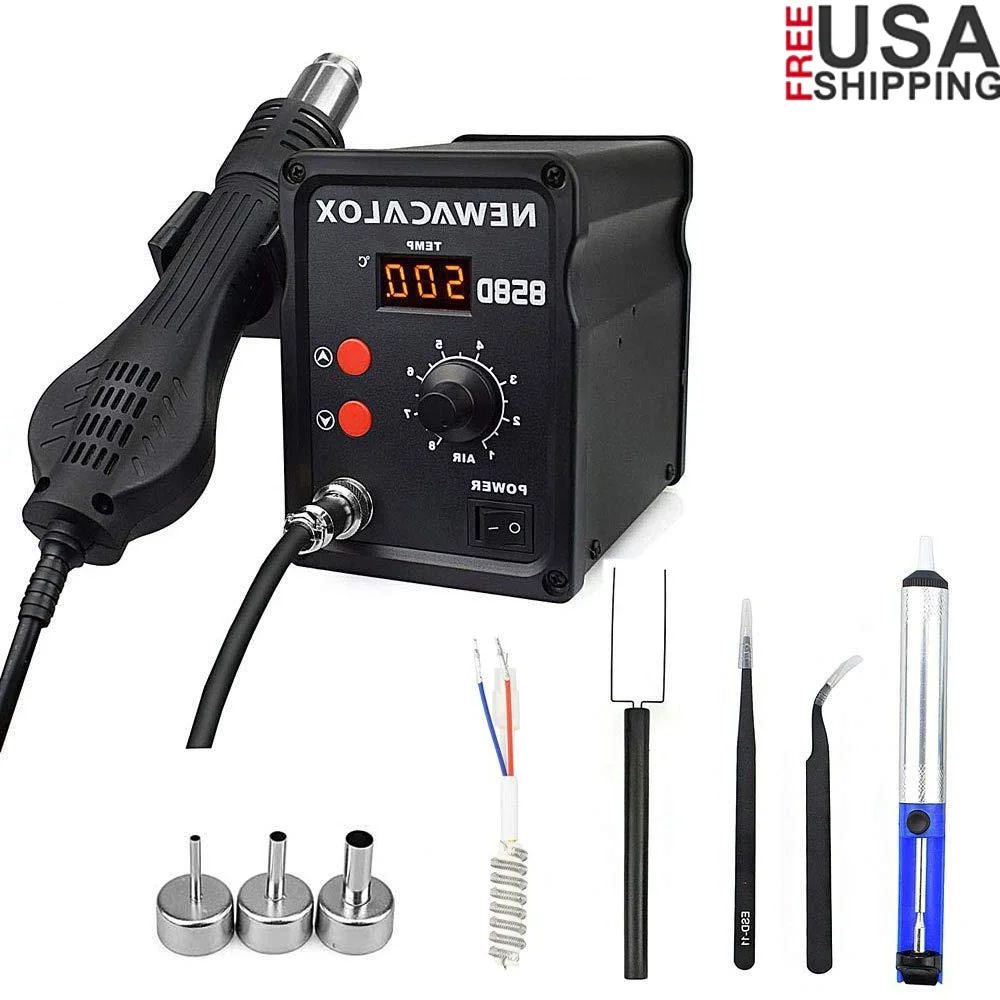 858D Soldering Station Hot Air Rework Station BGA IC Desoldering Tool LCD Display 500°C Airflow Adjustable Fast Heating Safe