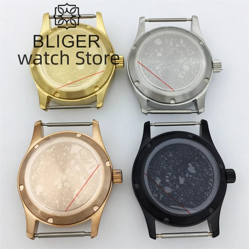 BLIGER 36mm 39mm Dome Sapphire Glass Diver Brushed Pilot Watch Case Fit NH35 NH36 ETA2824 PT5000 Miyota9015 Movement screw crown