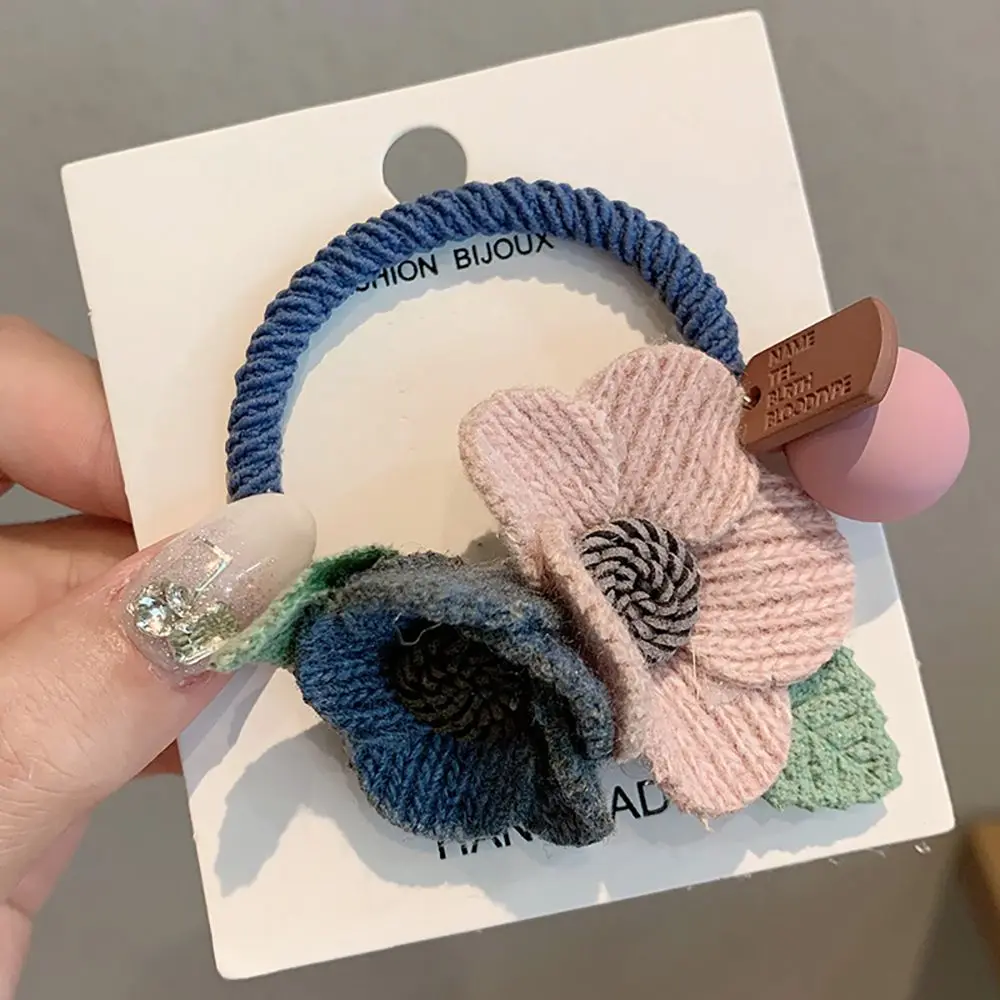 Hair Accessories Cute Flowers Women Elastic Knitting Headband Rubber Band Hair Bands Scrunchie