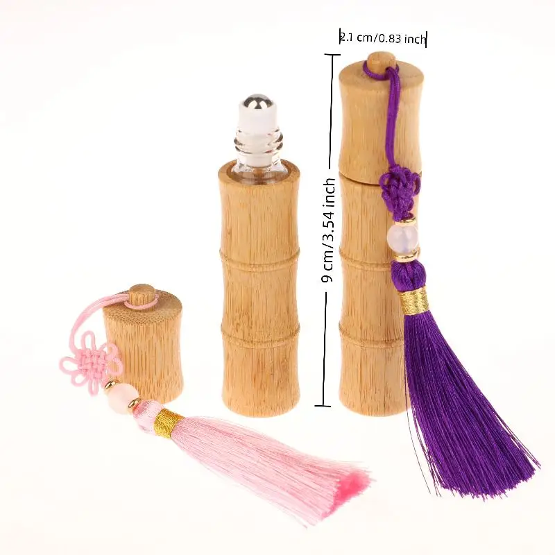 10ml Bamboo Roll-on Bottle Empty Tube Steel Roller Ball Refillable Bottles With Tassel DIY Perfume Lipgloss Manual Containers