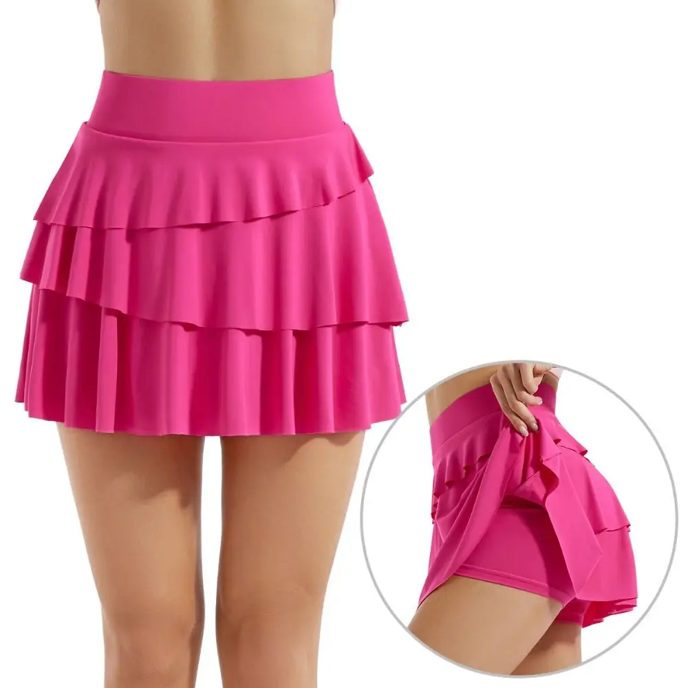 

2 Pockets Women's Pleated Tennis Skirts Tummy Control Ruffle Layered Skirts with Shorts Quick Drying Golf Athletic Skirt Workout
