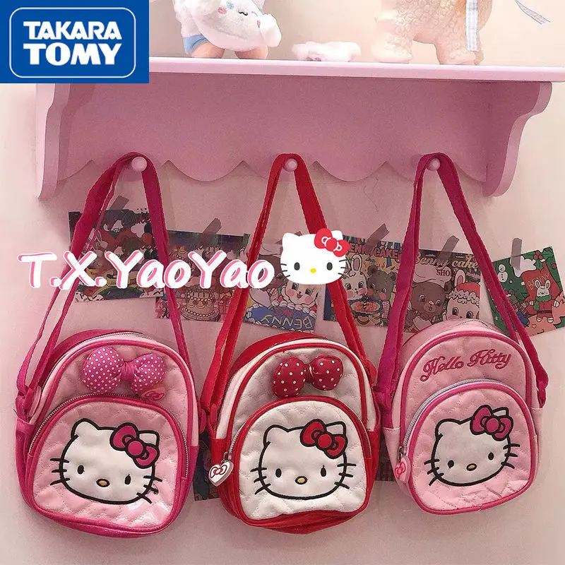 

TAKARA TOMY Hellokitty Student Cute Leather Shiny Double-shoulder Diagonal Bag Waterproof and Dirt-resistant Mobile Phone Bag