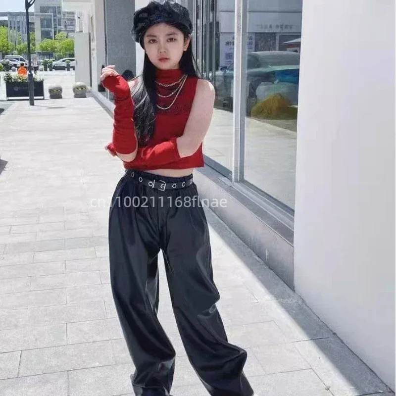 New Jazz Girls' Street Dance Costumes, Children's Jazz Dance Costumes, Cool Vests, Leather Pants Sets, Girls' Dance Costumes