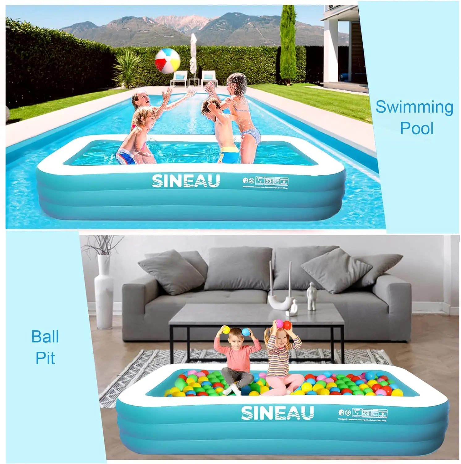 Inflatable Pool for Kids and Adults, Elinoover 120" X 72" X 22" Oversized Thickened Family Swimming Pool for Toddlers, Outdoor