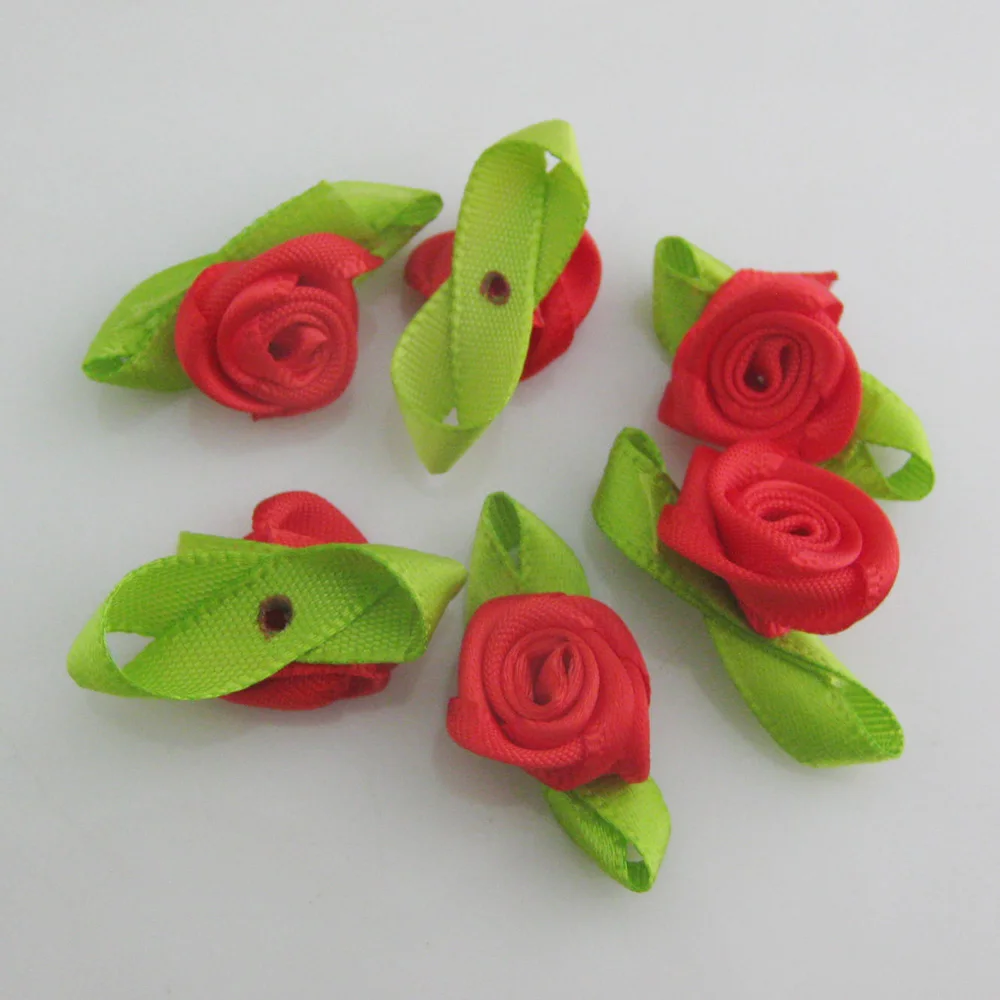 Medium Size About 20MM Rosettes 30Pcs Ribbon Flower With Leaf 35MM Headwear Accessories DIY Sewing Supplies