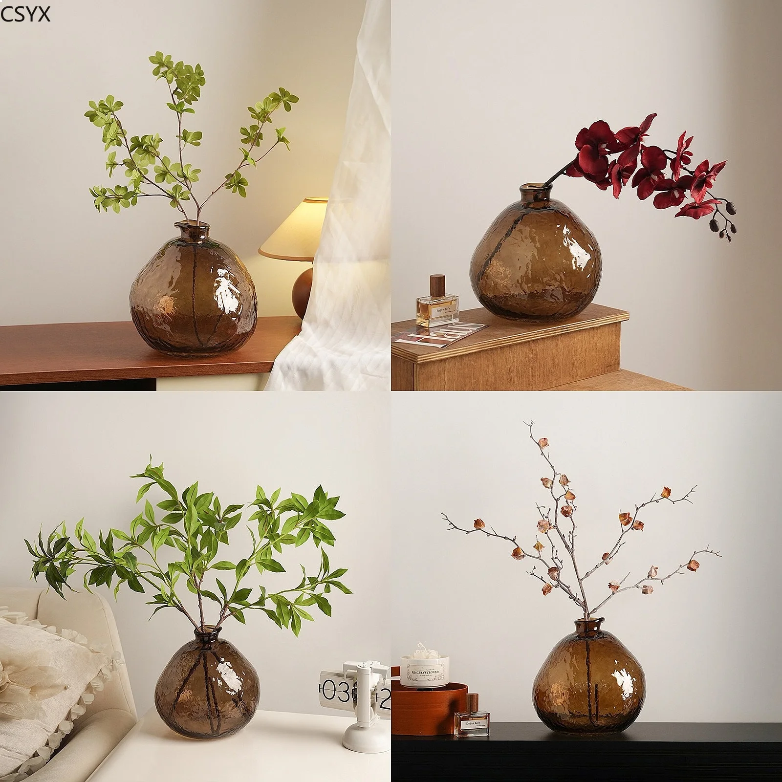 Cold Pattern Coffee Vase Home Decoration for Living Room Entryway Tabletop Flower Arrangement Hydroponic Vase