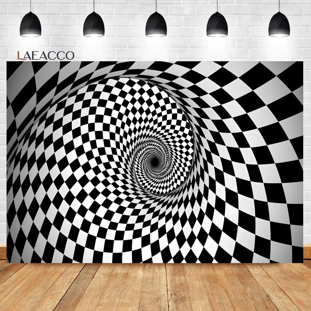 Laeacco Black And White Spiral Vortex Backdrop 3D Effect Endless Tunnel Striped Swirl Adult Kids Portrait Photography Background