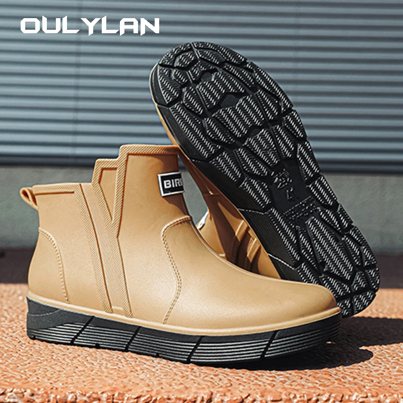 

Oulylan Men Rain Shoes Waterproof Rubber Boots Ladies Casual Non-slip Flats Rain Boot Female Insulated Garden Galoshes