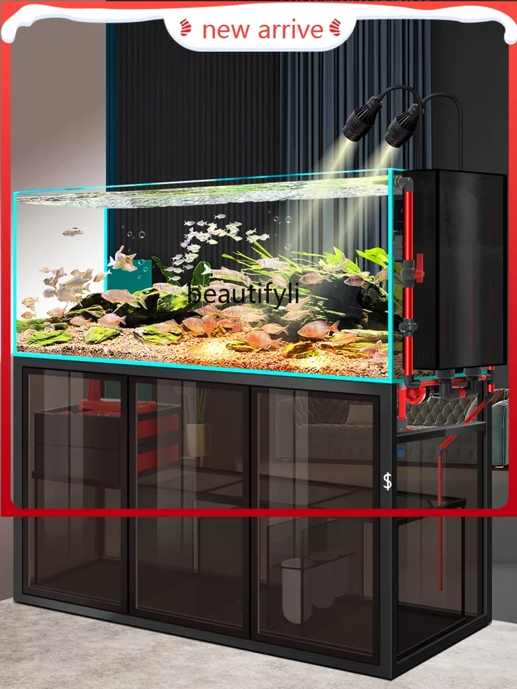 

Stream Tank Full Set Industrial Style Fish Tank Living Room Super White Glass Bottom Filter Original Ecological Grass TankH