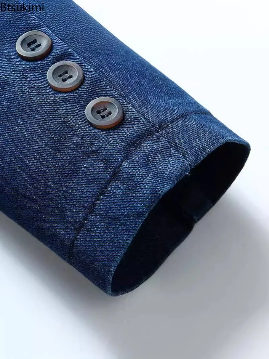 New Men's Denim Blazer Business Casual Vintage Suit Coats High Quality Slim Cotton Denim Jacket Spring Autumn Men Jean Suit Tops