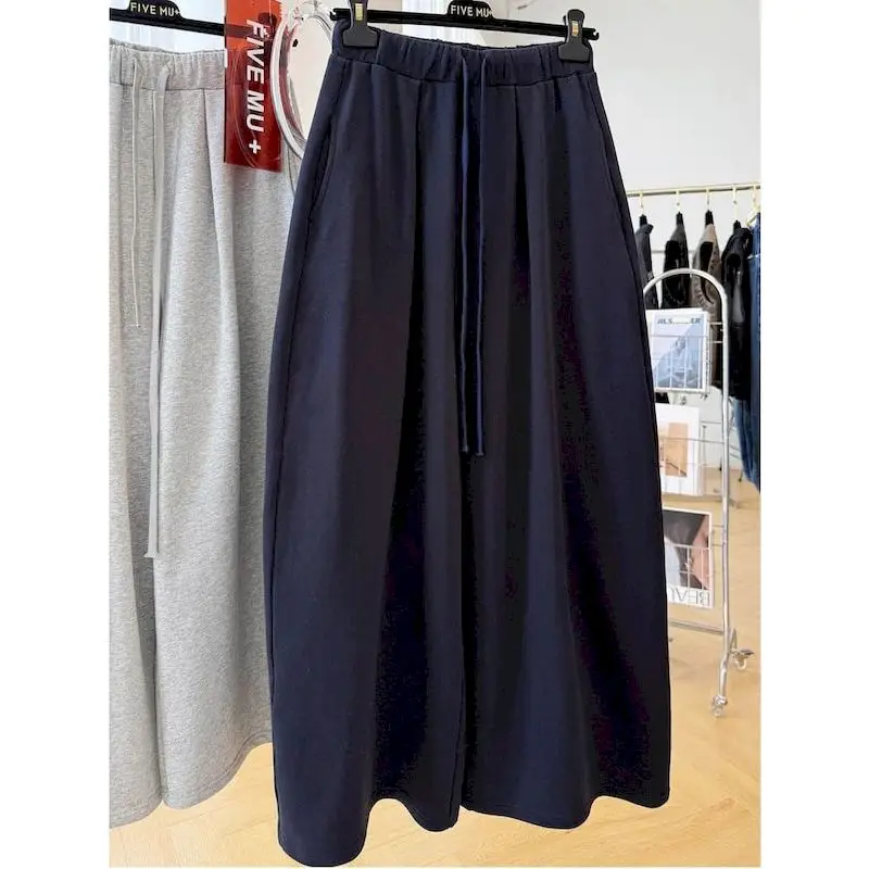 ワイドレッグパンツ女性用ソリッドヴィンテージ原宿韓国スタイル弾性ウエストズボン女性服ルーズカジュアルだぶだぶのスウェットパンツ