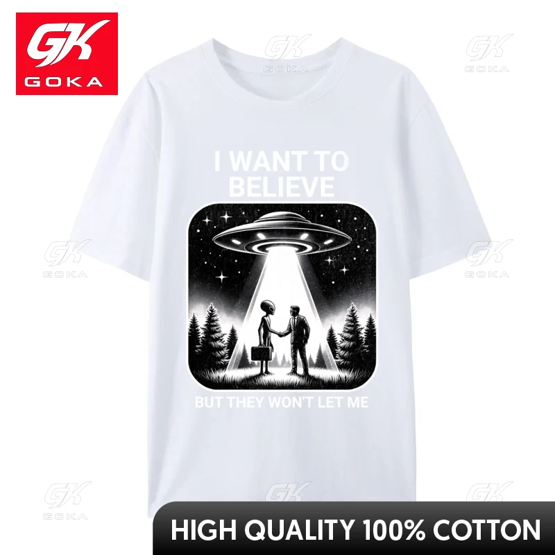 I Want To Believe But They Wont Let Me Ufo Normal Top T-Shirts Plain Slim Fit Combed Cotton Man Tops Shirts