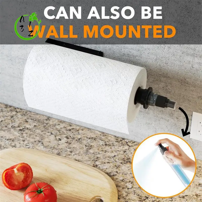 A31Z-Paper Towel Holder With Spray Bottle Under Cabinet Holder Hanging Wall Mount Papertowels Roller For Kitchen And Bathroom (B