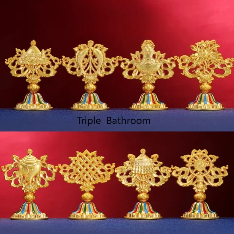 8pcs/set Tibetan Small Alloy Eight Auspicious Ornaments Alloy Handicrafts Buddhist Religious Supplies Desktop Altar Decoration